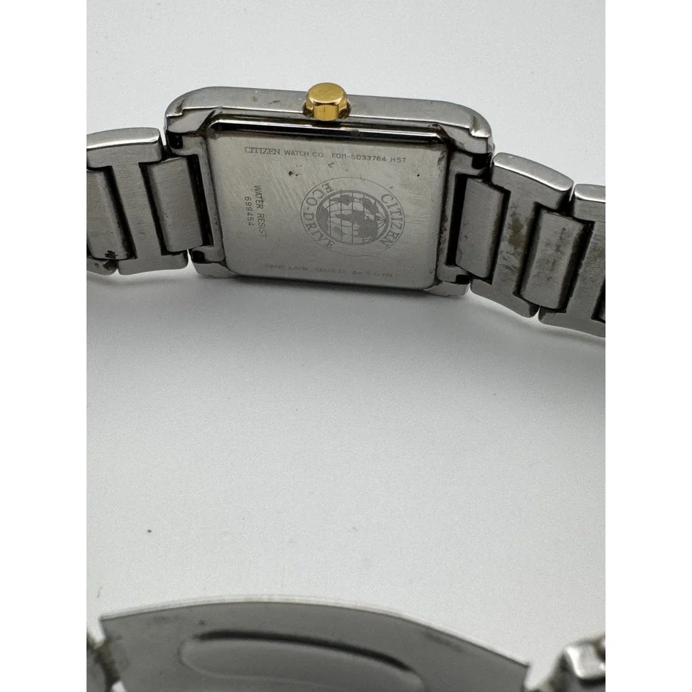 Citizen Eco-Drive Mens Watch  Rectangular Two Tone White Dial Date Working READ